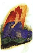 Franz Marc Two Blue Horses in front of a Red Rock oil painting artist